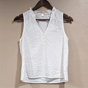 💚 5/$25 Francesca's Miami White Ruffle Neck‎ Pointelle Cotton Lace Tank Sz XS